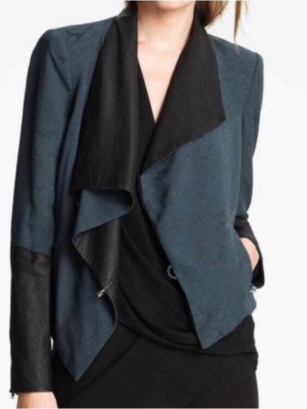 HELMUT LANG Perma Jacquard Sleeve Combo Jacket Two-Tone Draped Blazer Size 0 - Picture 2 of 14